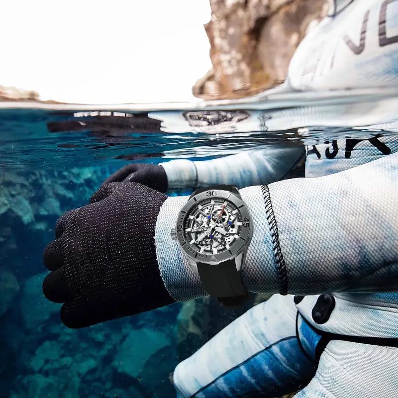 RARONE Gemini Dive Watch Automatic Mechanical Movement Silicone Strap Watch Men's Watches Cut Out Dial-8