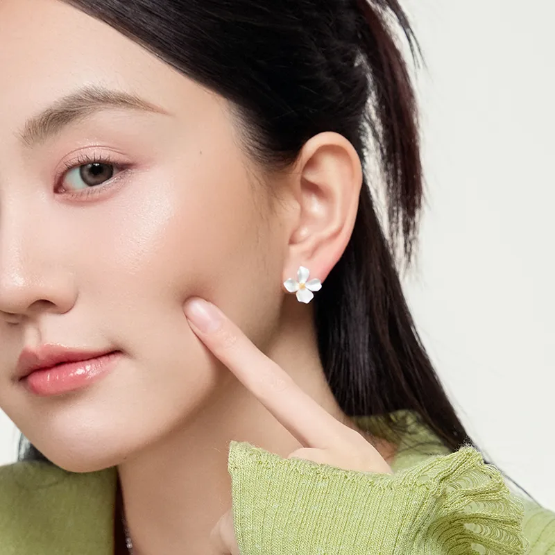 RARONE S999 Fine Silver Stud Earrings Women's White-3