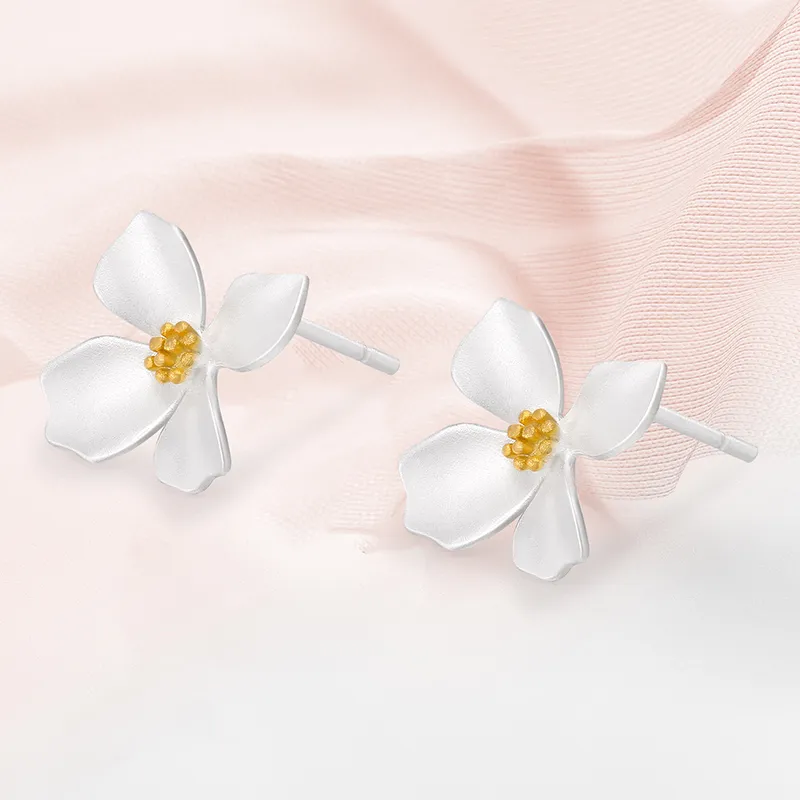 RARONE S999 Fine Silver Stud Earrings Women's White-1