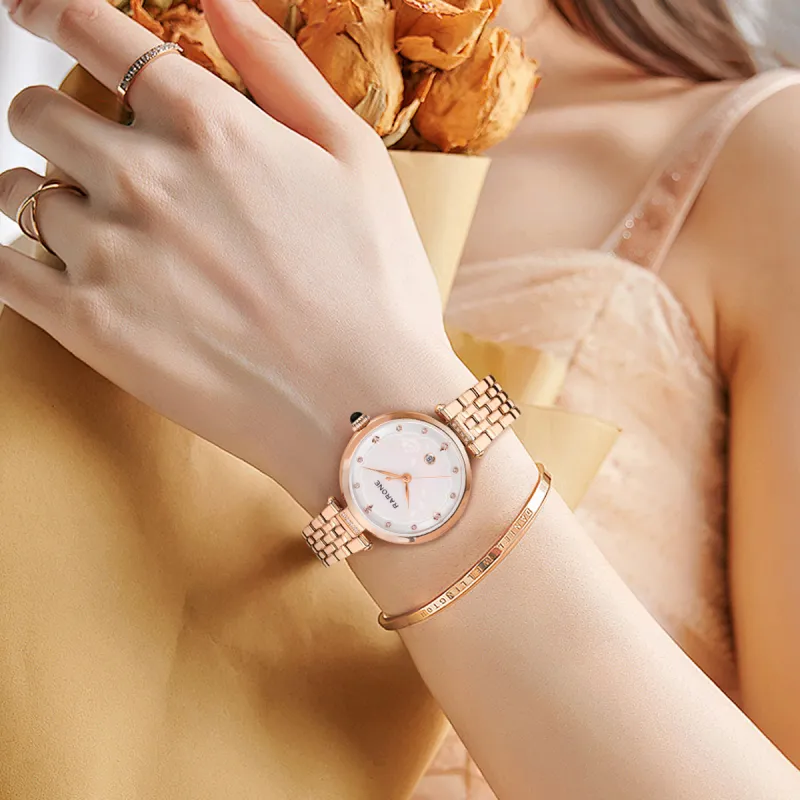 RARONE Rose Story Mechanical Movement Stainless Steel Watchband Watch Women's Watch Mother of Pearl Color Watch Dial-2