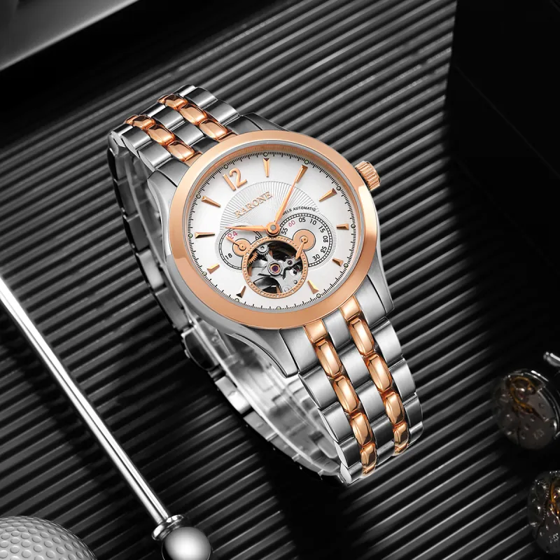 RARONE Mechanical Movement Stainless Steel Watchband Watch Men's Watches White Dial 8860794402-4
