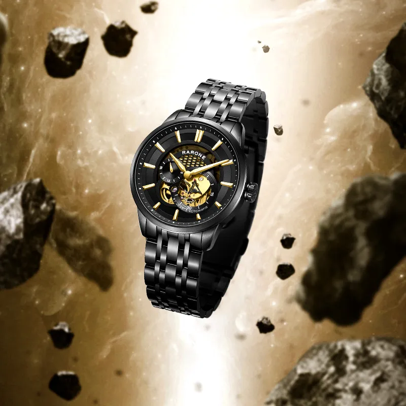 RARONE Interstellar Series Time Traveler Mechanical Movement Stainless Steel Watchband Watch Men's Watches Cut Out Dial-4