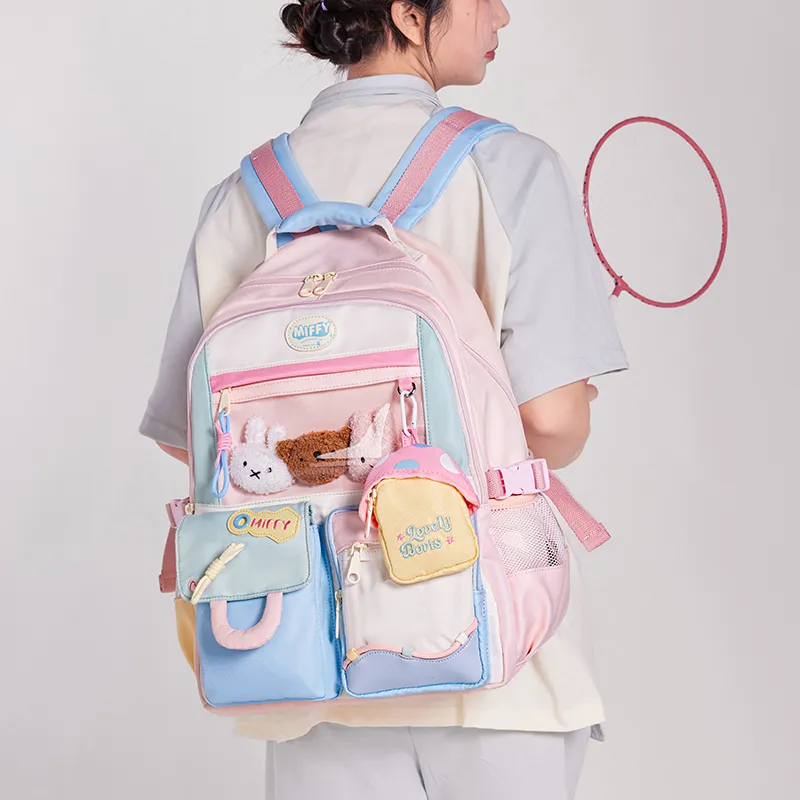 Miffy Fabric Backpack Regular Women's Pink Purple/Blue Yellow White-6