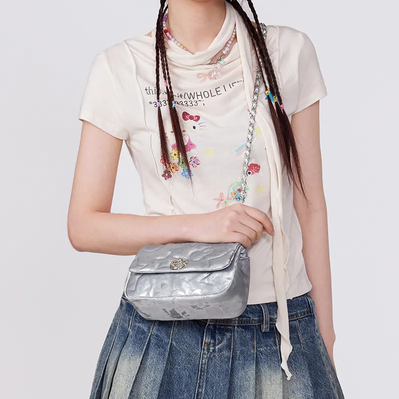Miffy Synthetic Leather Shoulder Bag Crossbody Bag Women's Gray/White-9