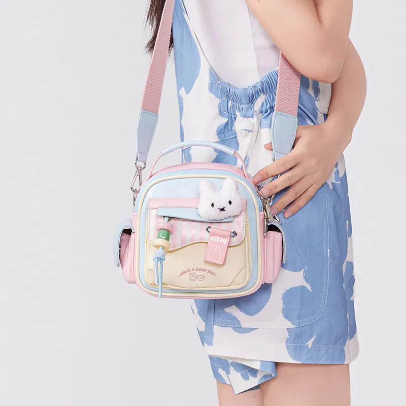 Miffy Synthetic Leather Shoulder Bag Crossbody Bag Small Size Women's White Pink-14