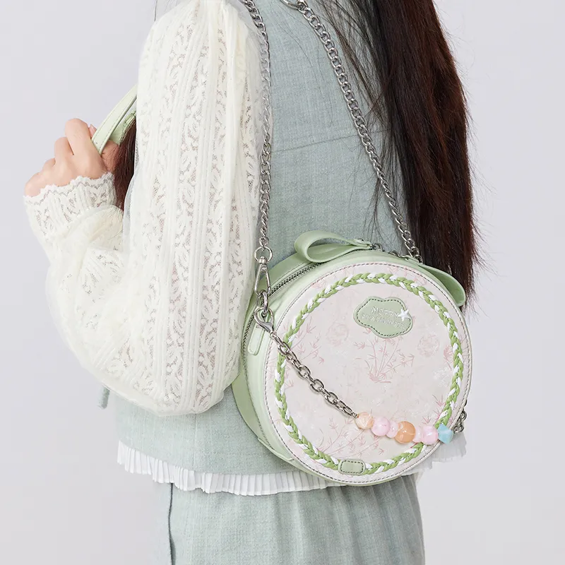 Miffy Synthetic Leather Round Bag, Shoulder Bag Small Size Women's Pink/Green-6