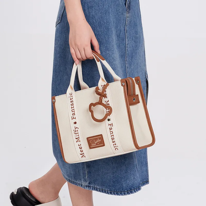 Miffy Fabric PU One Shoulder Handbag Crossbody Bag Medium Size Women's Ecru/Blue-8