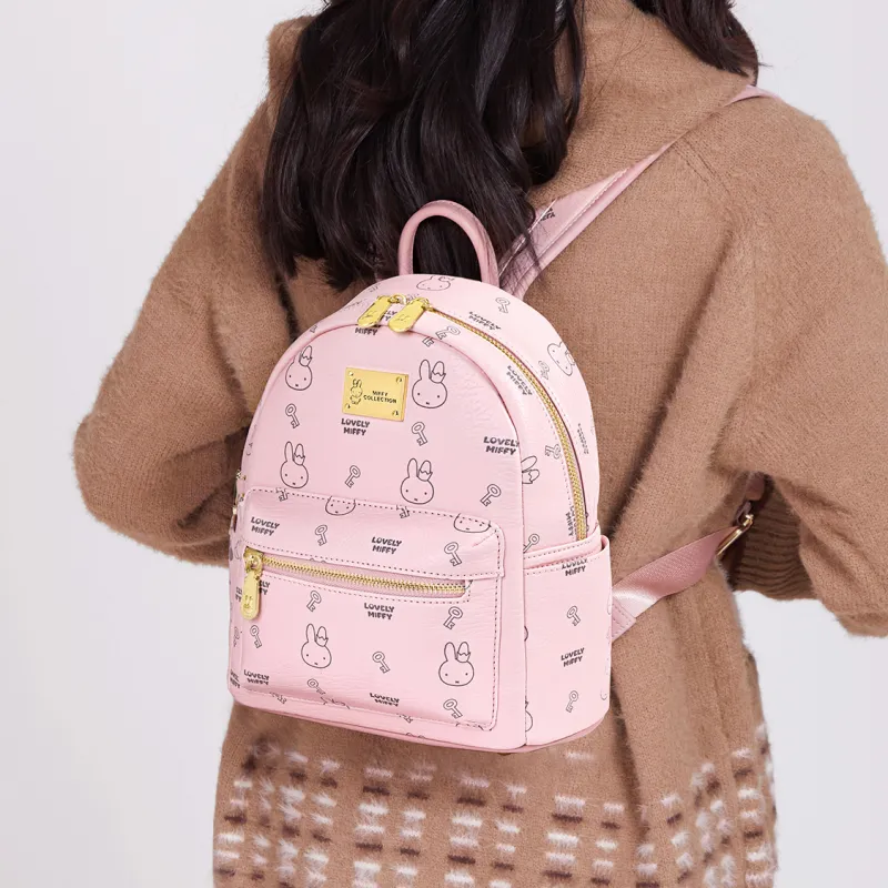 Miffy Synthetic Leather Backpack Women's Ecru/Pink/Brown-12