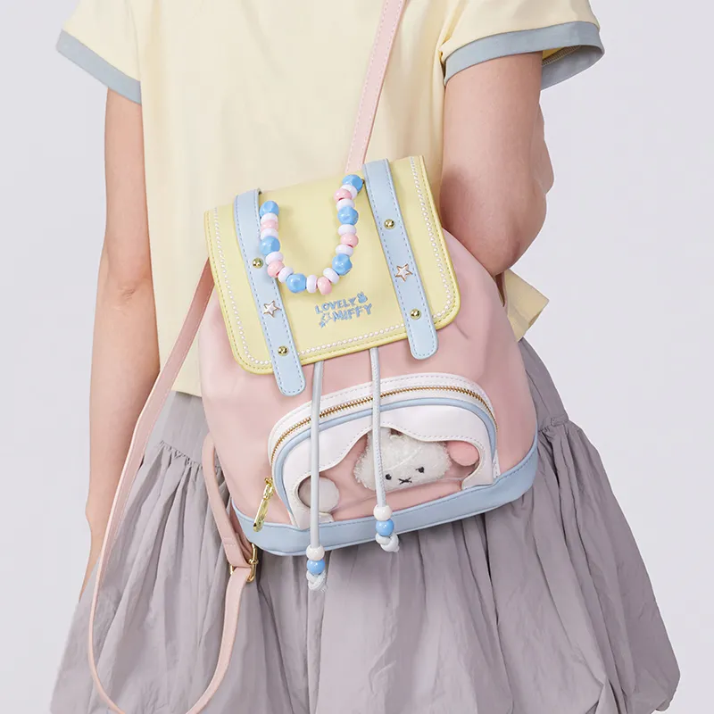Miffy Synthetic Leather Backpack Medium Size Women's Blue/Pink-12