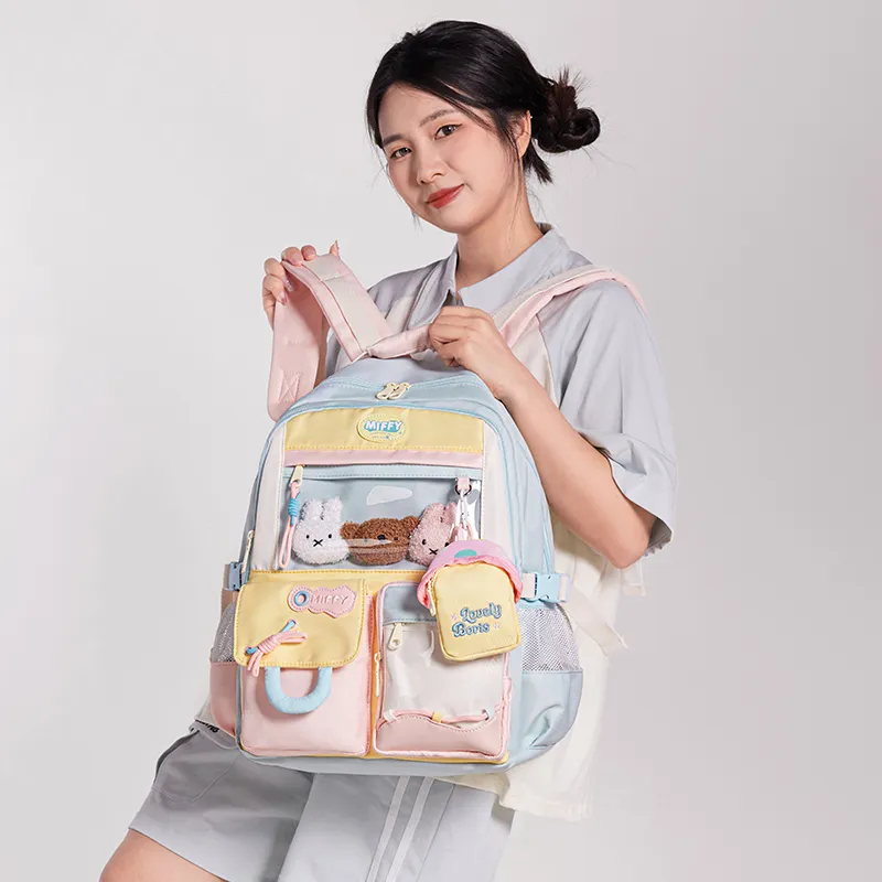 Miffy Fabric Backpack Regular Women's Pink Purple/Blue Yellow White-12
