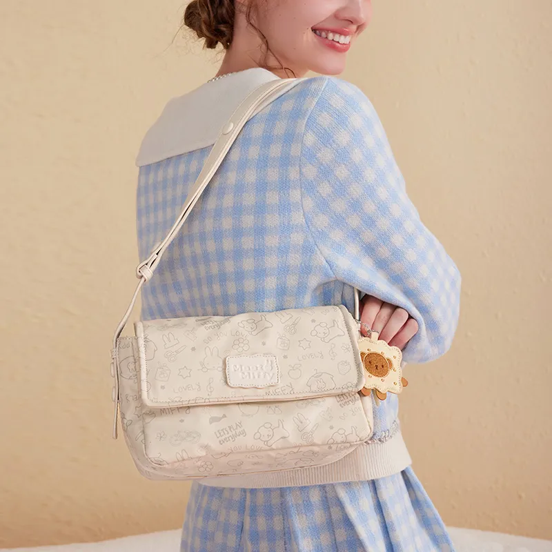 Miffy Waterproof Cloth Tote Bag Shopping Bag Shoulder Bag One Shoulder Crossbody Bag Medium Size Women's Khaki/Ecru-6