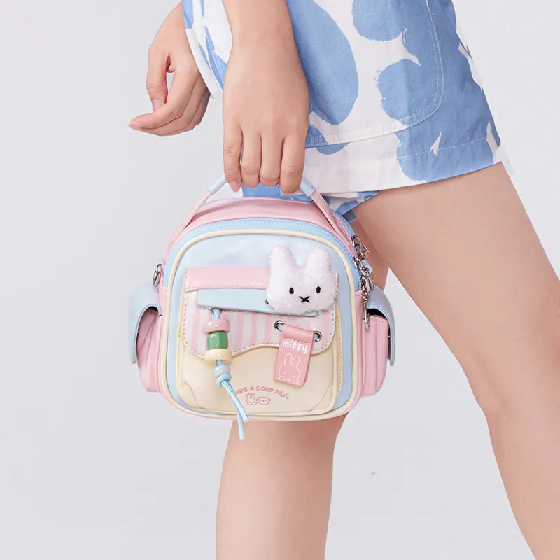 Miffy Synthetic Leather Shoulder Bag Crossbody Bag Small Size Women's White Pink-13