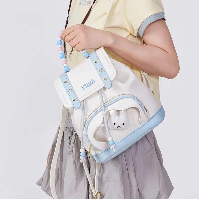 Miffy Synthetic Leather Backpack Medium Size Women's Blue/Pink-8