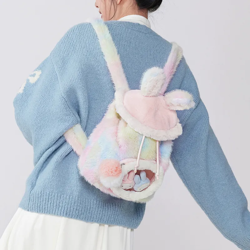 Miffy Faux Fur Backpack Small Size Women's Multicolor/Khaki-7