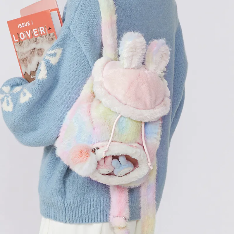 Miffy Faux Fur Backpack Small Size Women's Multicolor/Khaki-6