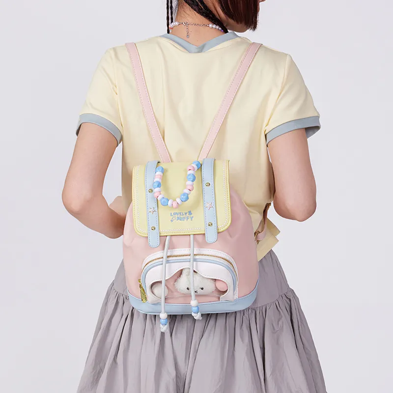 Miffy Synthetic Leather Backpack Medium Size Women's Blue/Pink-15