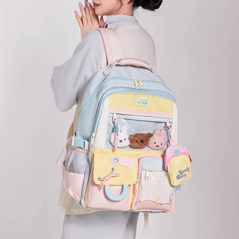 Miffy Fabric Backpack Regular Women's Pink Purple/Blue Yellow White-13
