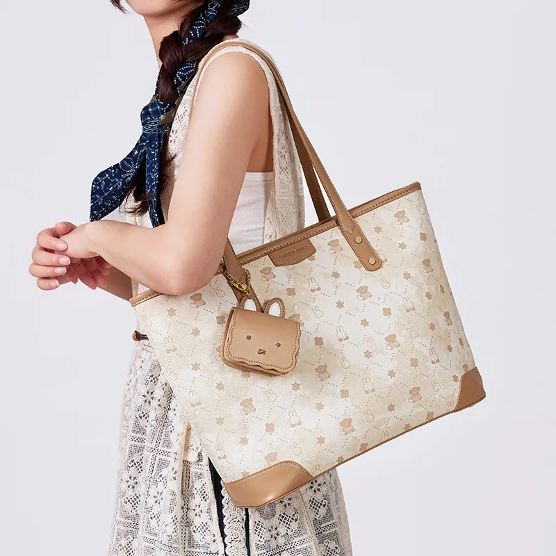 Miffy Synthetic Leather Tote Bag Shopping Bag Crossbody Bag Shoulder Bag Women's White/Khaki-12