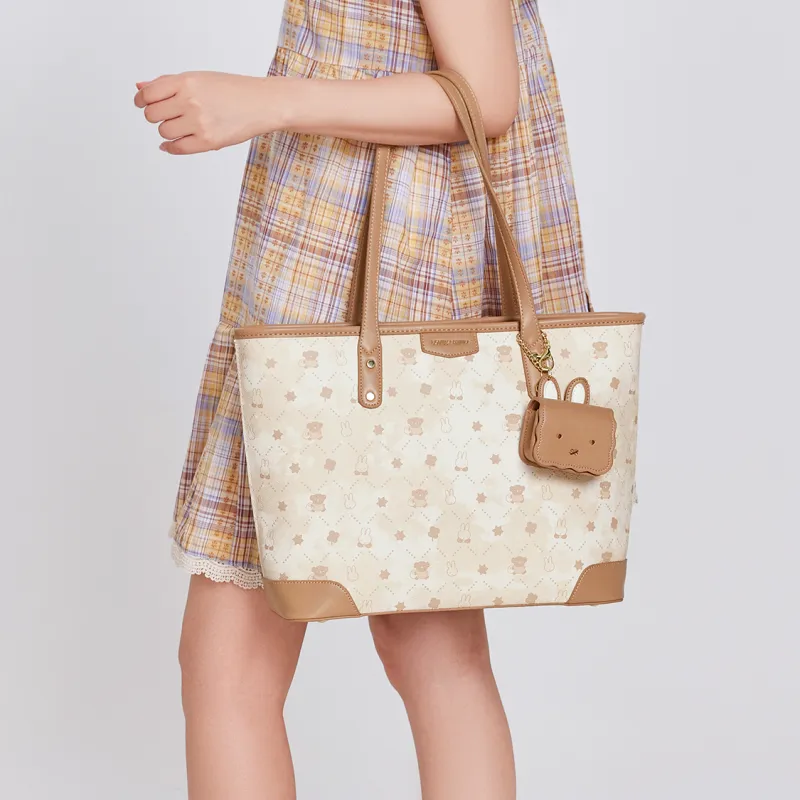 Miffy Synthetic Leather Tote Bag Shopping Bag Crossbody Bag Shoulder Bag Women's White/Khaki-10