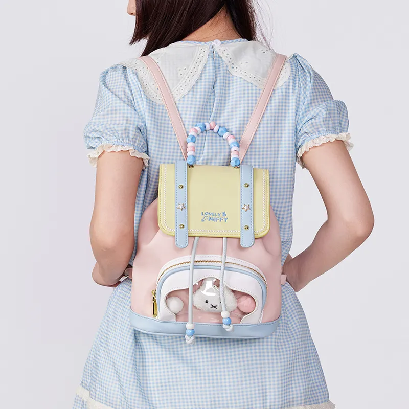 Miffy Synthetic Leather Backpack Medium Size Women's Blue/Pink-17