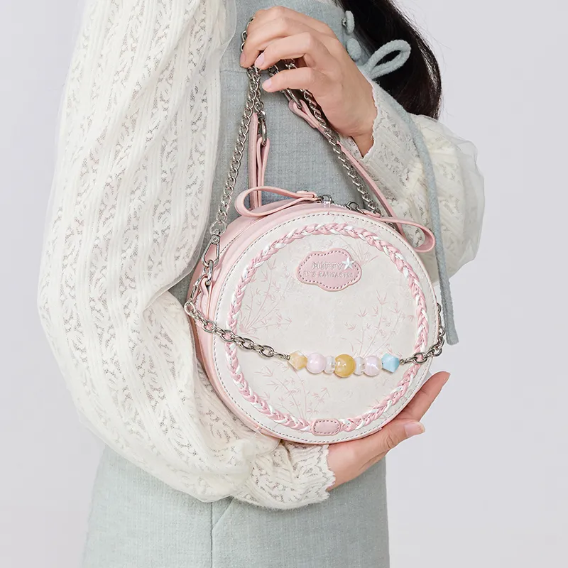 Miffy Synthetic Leather Round Bag, Shoulder Bag Small Size Women's Pink/Green-14
