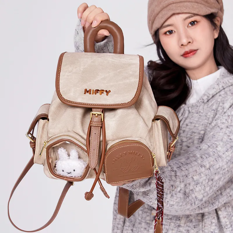 Miffy Synthetic Leather Backpack Women's Khaki/Blue-5