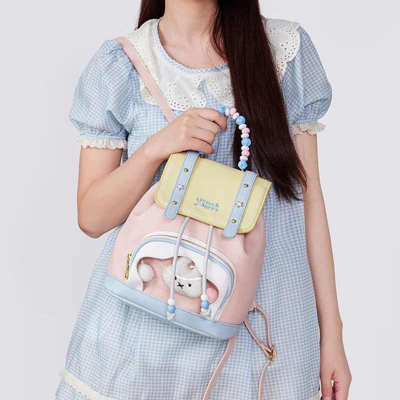 Miffy Synthetic Leather Backpack Medium Size Women's Blue/Pink-13