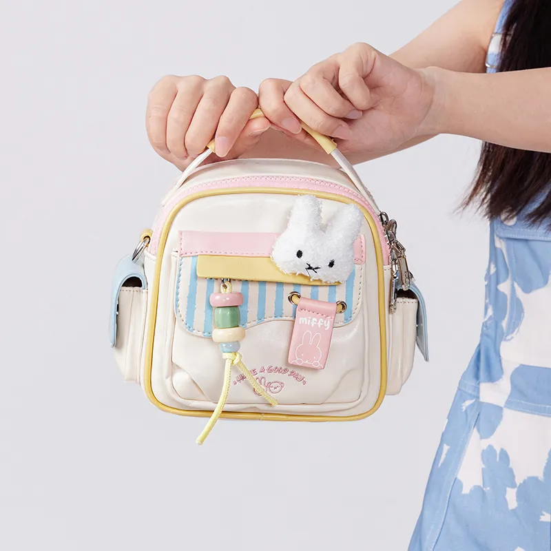 Miffy Synthetic Leather Shoulder Bag Crossbody Bag Small Size Women's White Pink-6