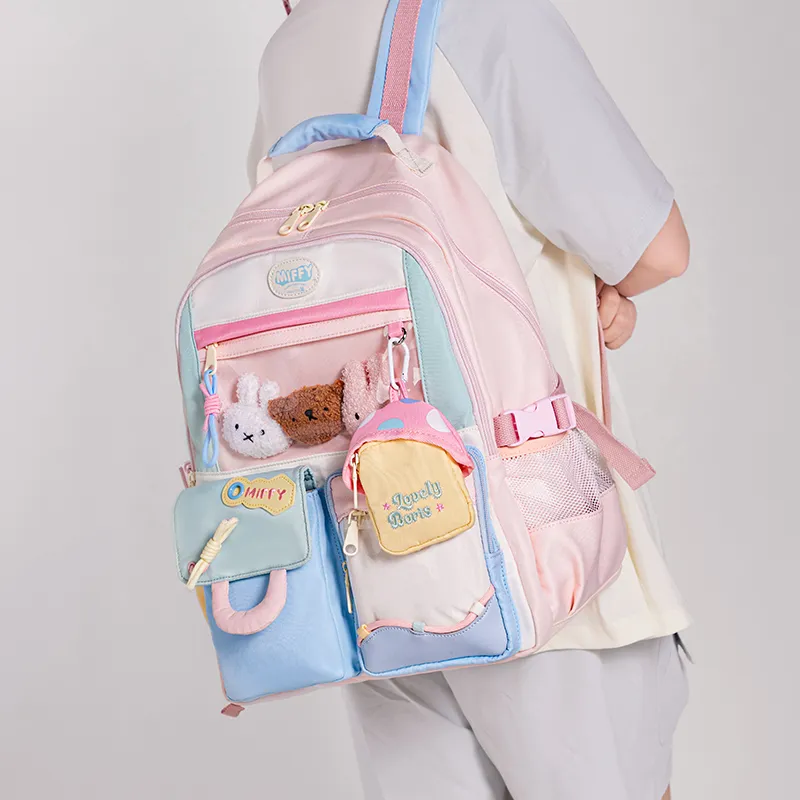 Miffy Fabric Backpack Regular Women's Pink Purple/Blue Yellow White-5
