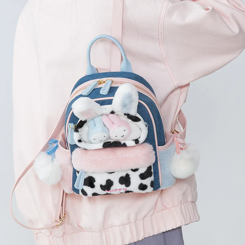Miffy Fabric Backpack Women's White Pink/Blue Denim-13