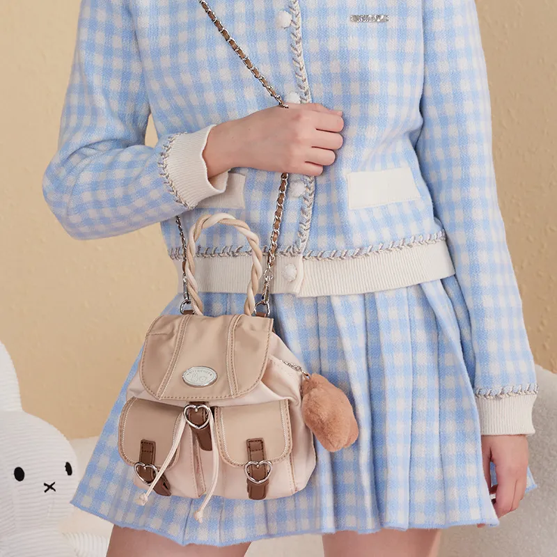 Miffy Nylon Fabric With PU Shoulder Bag, Crossbody Bag, Handbag Regular Women's Khaki/Ecru-5
