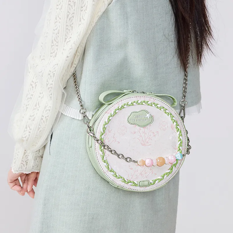 Miffy Synthetic Leather Round Bag, Shoulder Bag Small Size Women's Pink/Green-7