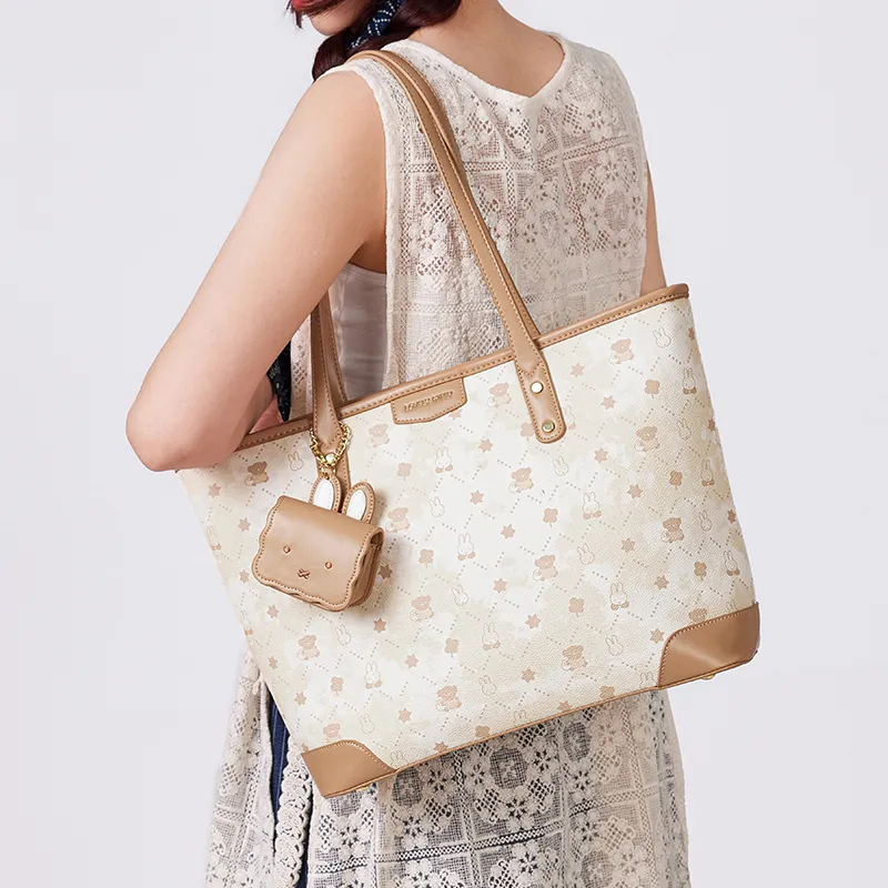 Miffy Synthetic Leather Tote Bag Shopping Bag Crossbody Bag Shoulder Bag Women's White/Khaki-9