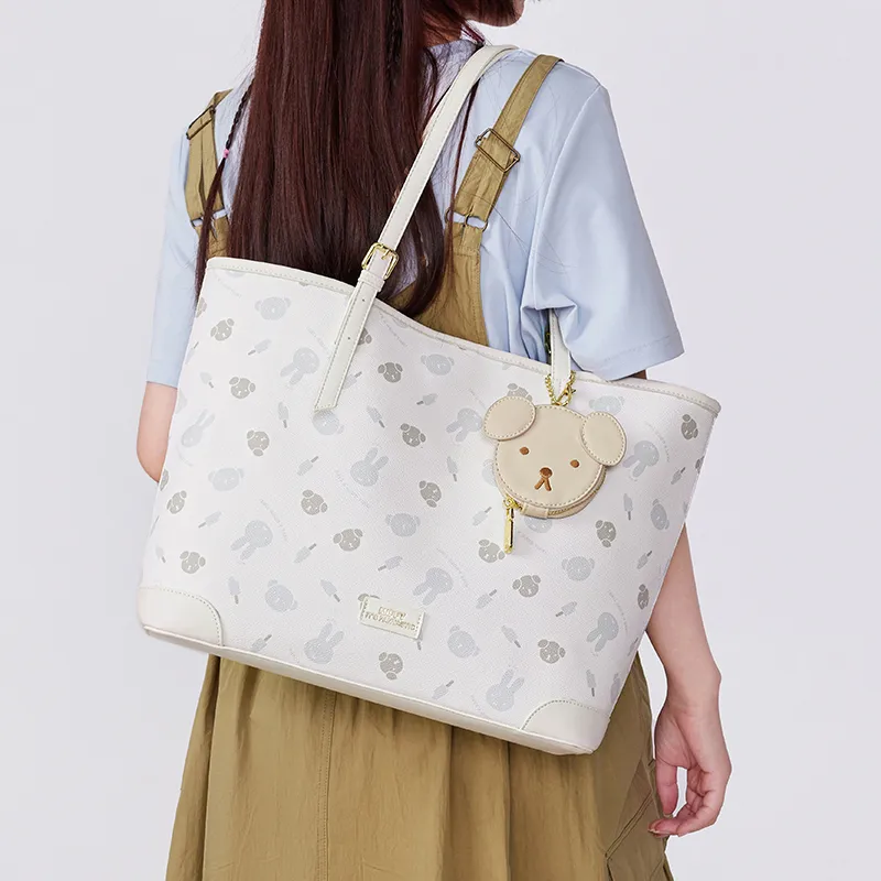 Miffy Synthetic Leather Portable Tote Shoulder Bag Women's Khaki/Ecru-13