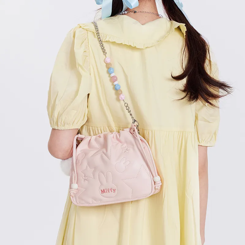 Miffy Synthetic Leather Shoulder Bag Bucket Bag Chain Bag Crossbody Bag Regular Women's White/Pink-15