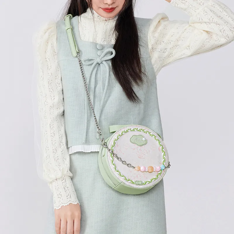 Miffy Synthetic Leather Round Bag, Shoulder Bag Small Size Women's Pink/Green-8