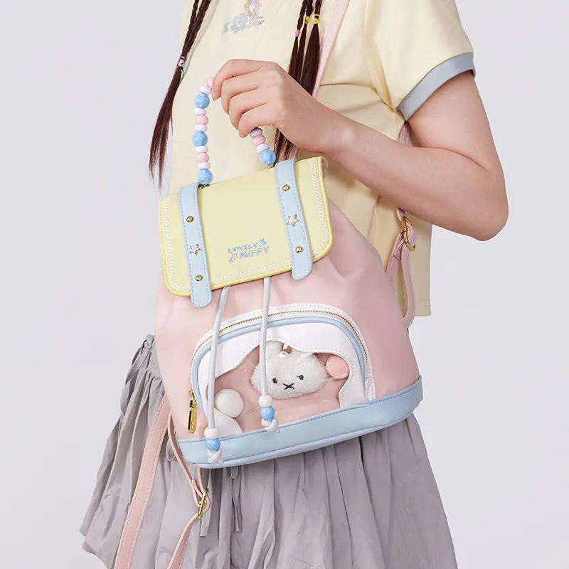 Miffy Synthetic Leather Backpack Medium Size Women's Blue/Pink-18