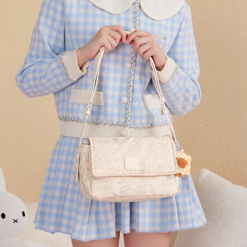 Miffy Waterproof Cloth Tote Bag Shopping Bag Shoulder Bag One Shoulder Crossbody Bag Medium Size Women's Khaki/Ecru-8