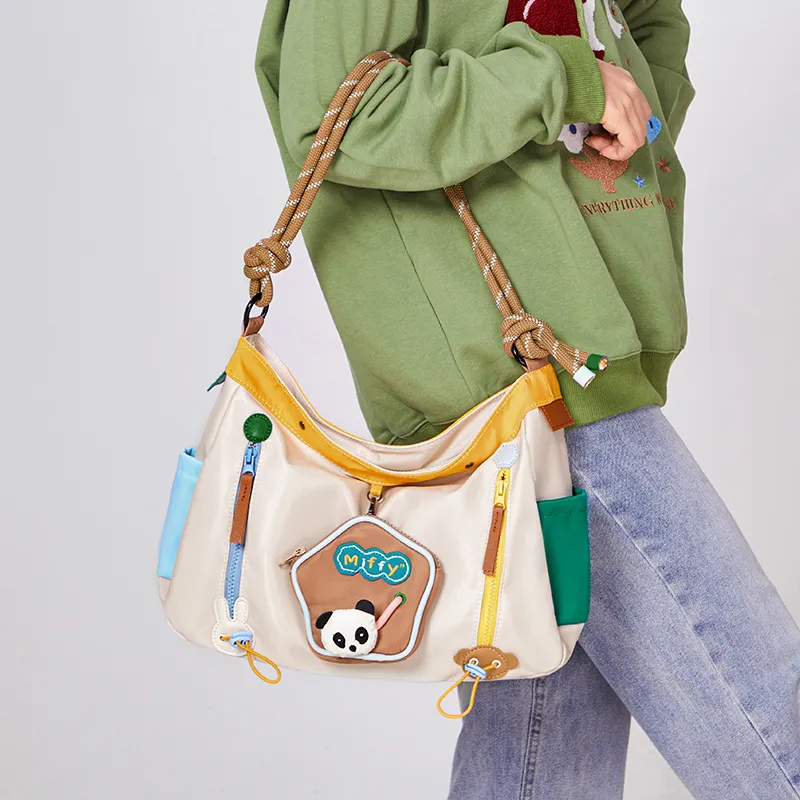 Miffy Fabric Shoulder Bag Women's Khaki/powder Blue-7