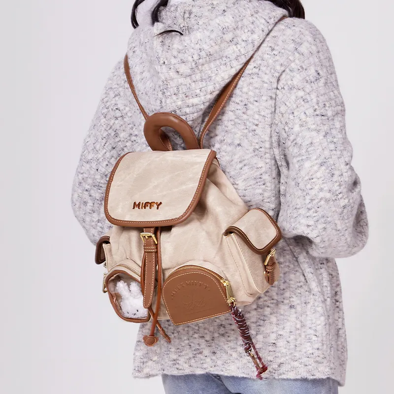 Miffy Synthetic Leather Backpack Women's Khaki/Blue-6