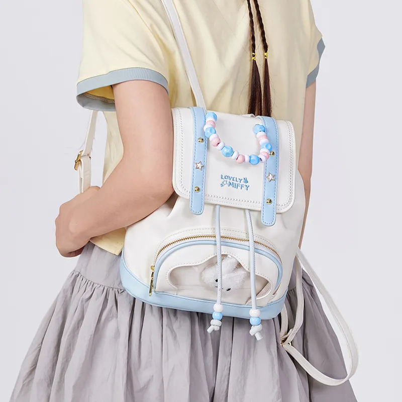 Miffy Synthetic Leather Backpack Medium Size Women's Blue/Pink-6