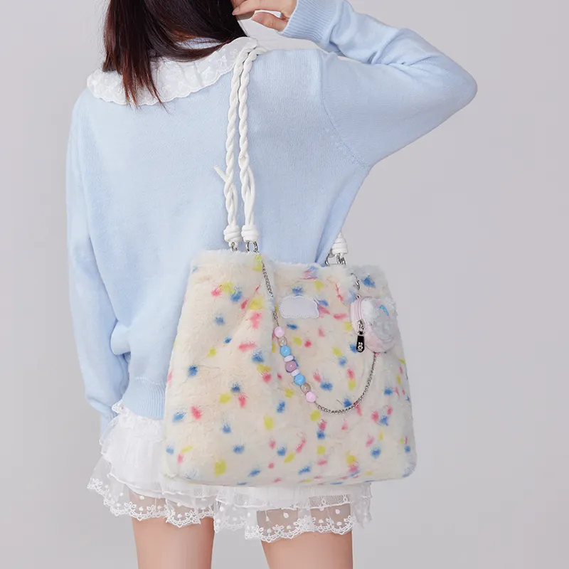 Miffy Fabric Handbag Shoulder Bag Large Size Women's Rainbow Polka Dot-5