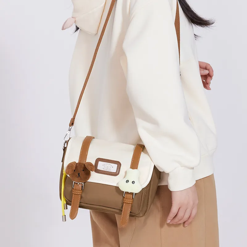 Miffy Nylon Fabric Students Casual Versatile Color Blocking Shoulder Bag Crossbody Bag Regular Women's Yellow/Brown-5