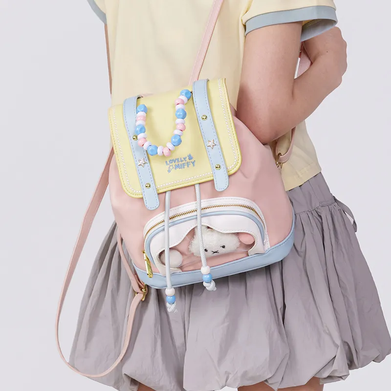 Miffy Synthetic Leather Backpack Medium Size Women's Blue/Pink-16