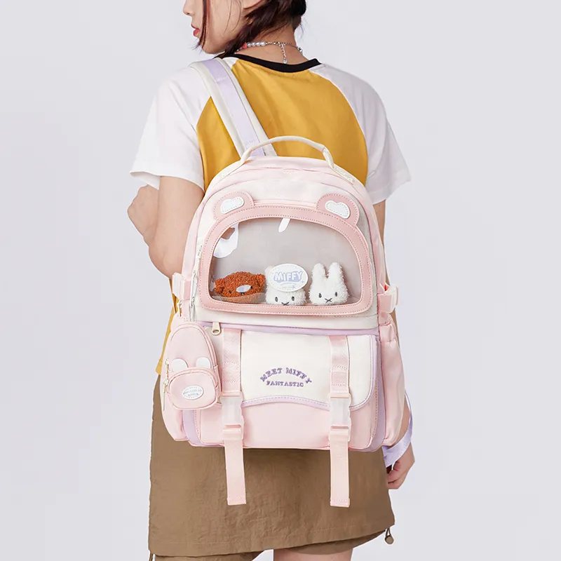 Miffy Fabric Backpack Large Size Women's Ecru/Pink Yellow-23
