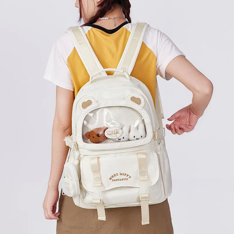 Miffy Fabric Backpack Large Size Women's Ecru/Pink Yellow-6