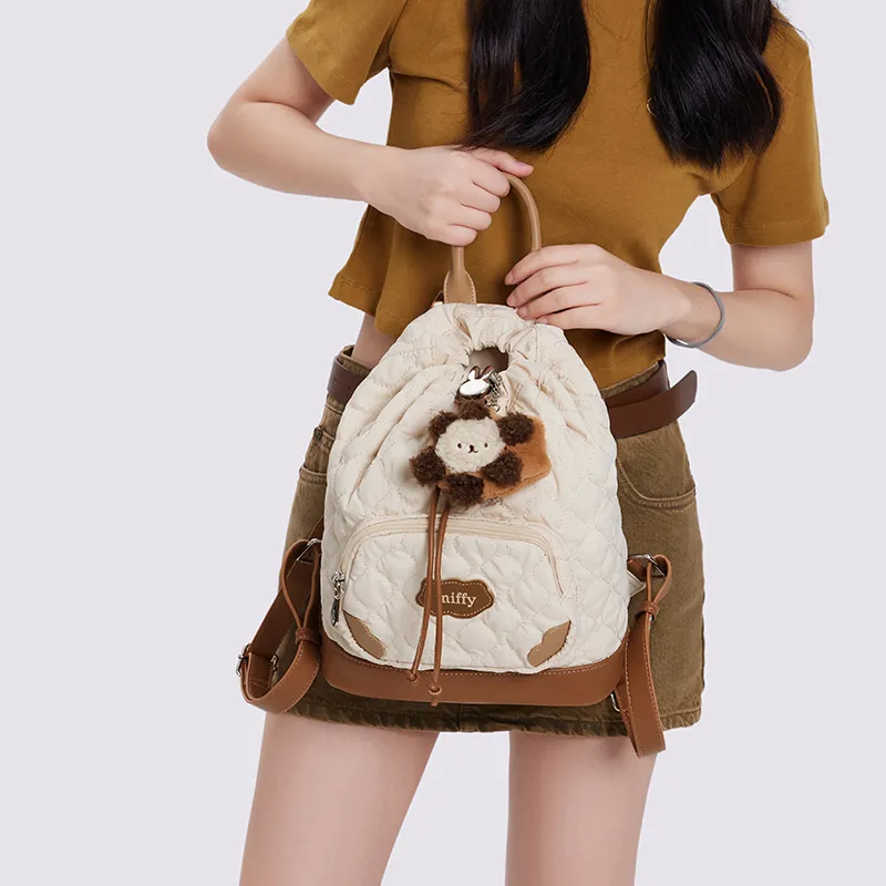 Miffy Fabric Small Backpack Medium Size Women's Ecru/Khaki-10