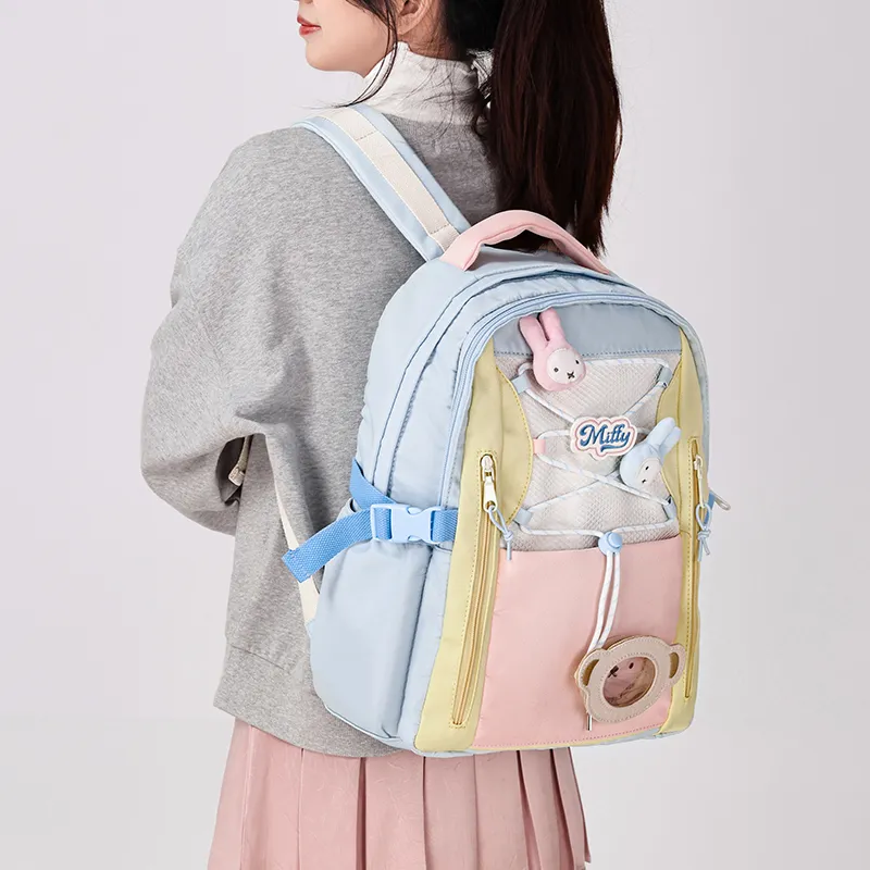 Miffy Fabric Backpack Medium Size Women's Blue Yellow Pink/Ecru-7