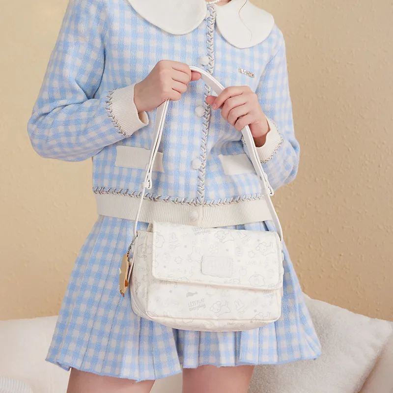 Miffy Waterproof Cloth Tote Bag Shopping Bag Shoulder Bag One Shoulder Crossbody Bag Medium Size Women's Khaki/Ecru-13