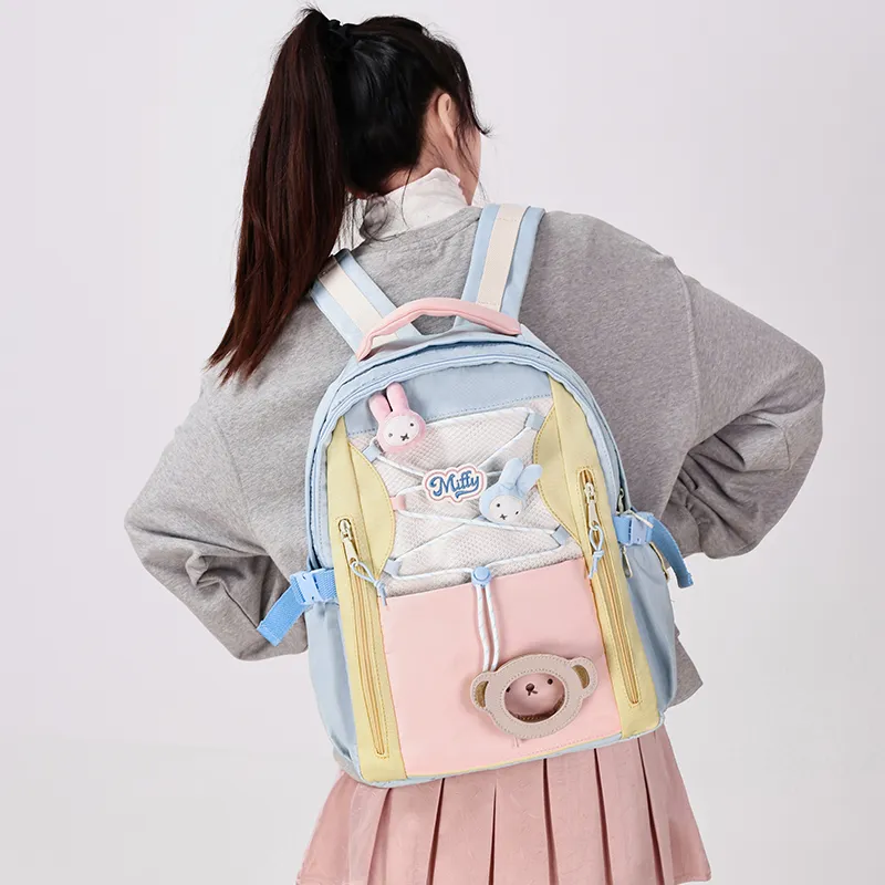 Miffy Fabric Backpack Medium Size Women's Blue Yellow Pink/Ecru-8